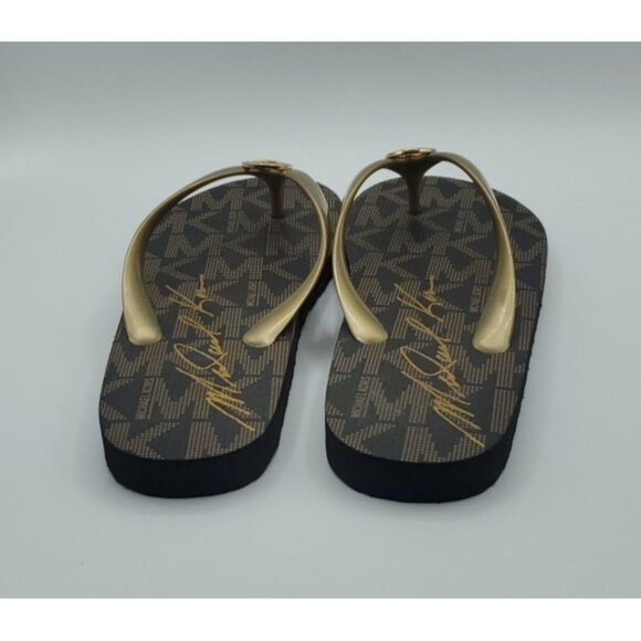 Michael Kors Size 9 Jet Set Signature Flip Flops Brown / Gold Logo NWOB - Picture 7 of 12